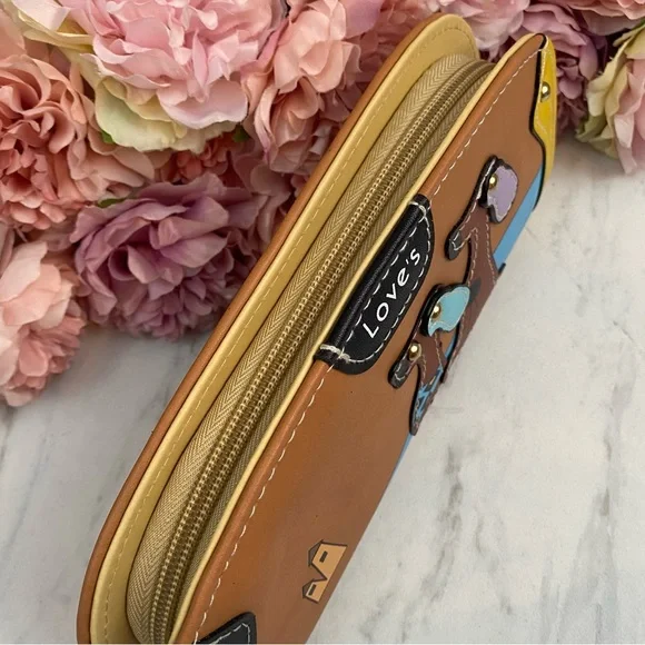 Silly Cartoon Dog Brown Vegan Leather Clutch Wallet - Picture 7 of 15